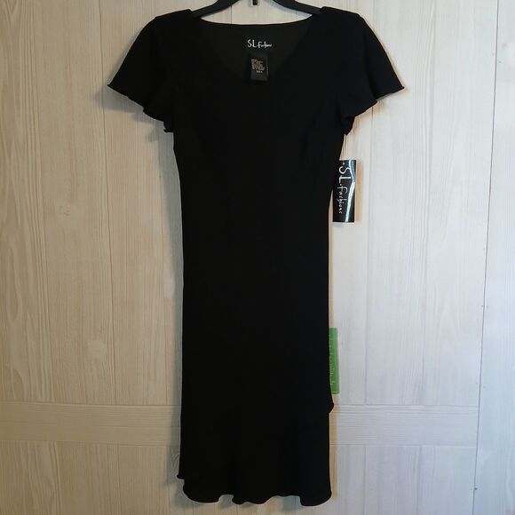 S.L. Fashions Women's Size 6 Missy Black Short Sleeve Layered Formal Dress - Picture 1 of 11